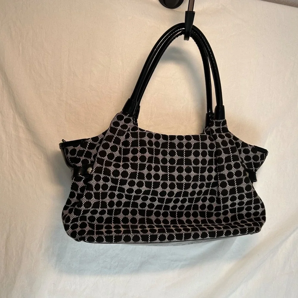 Kate Spade Stevie Classic Noel black and white‎ geometric canvas shoulder bag